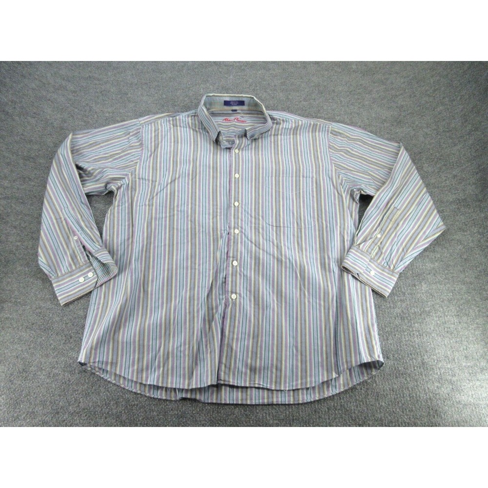 Alan Flusser Mens Button Down Shirt Classic Fit Multi Color Striped XXL